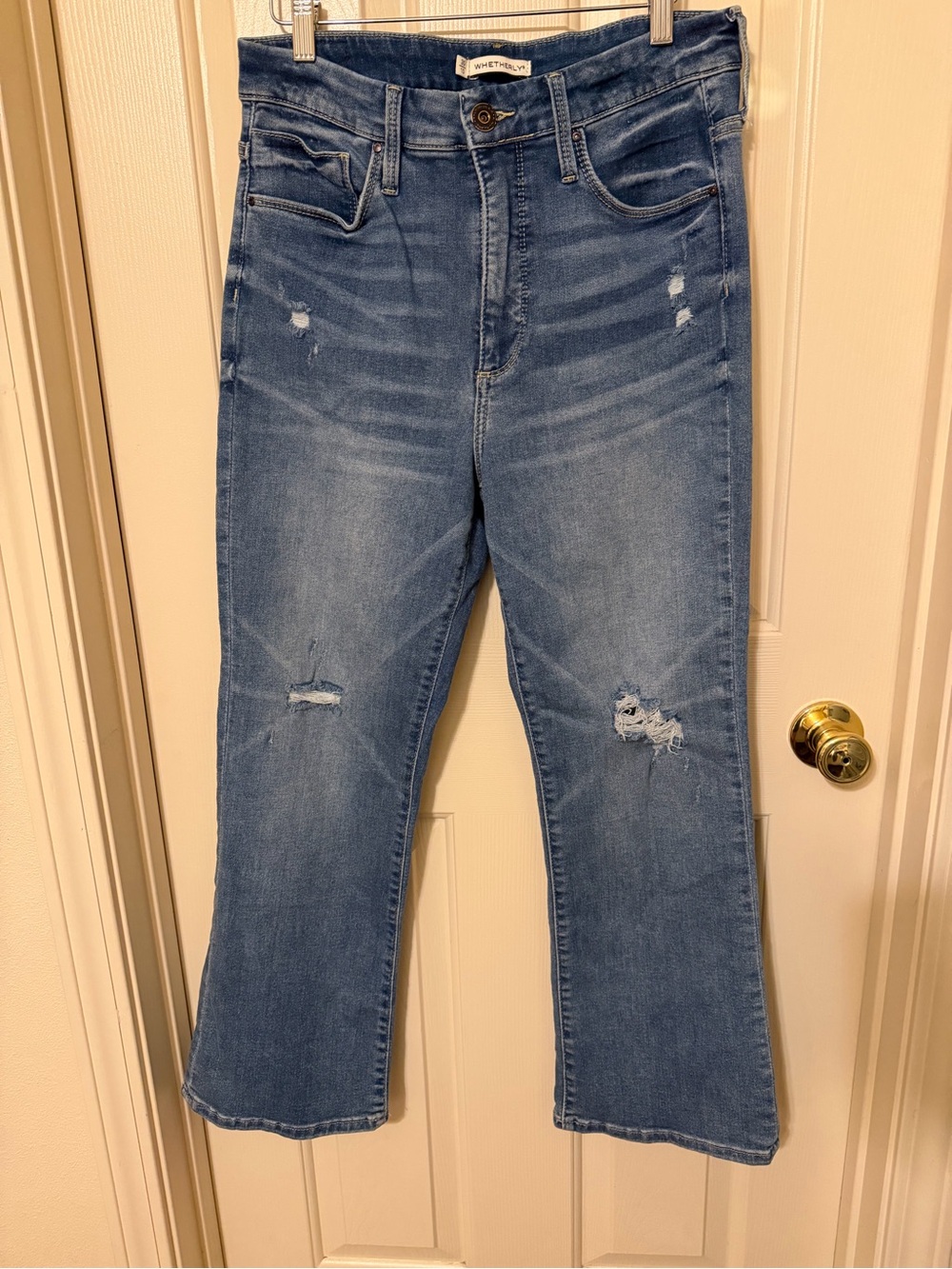 Whetherly charlie High-Rise kick flare Distressed Light Blue Jeans